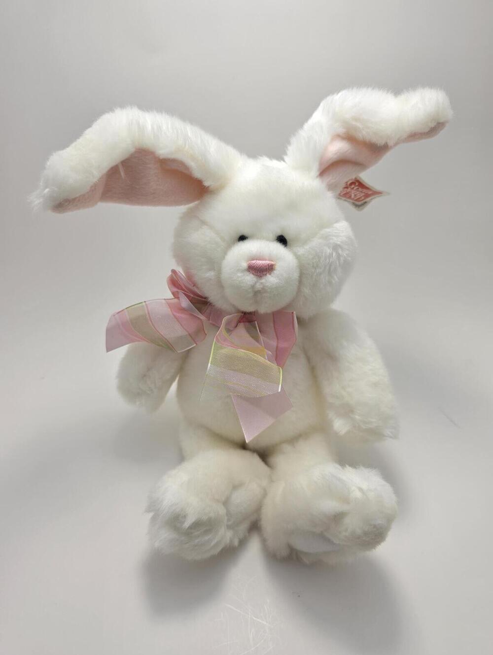 GUND Candide Small White Bunny Rabbit Poseable Ears Pink Bow Easter (11 inch)